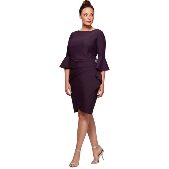 Alex Evenings Womens 14 Bell Sleeve Asymmetrical Sheath Dress With Embellishment - Picture 1 of 11